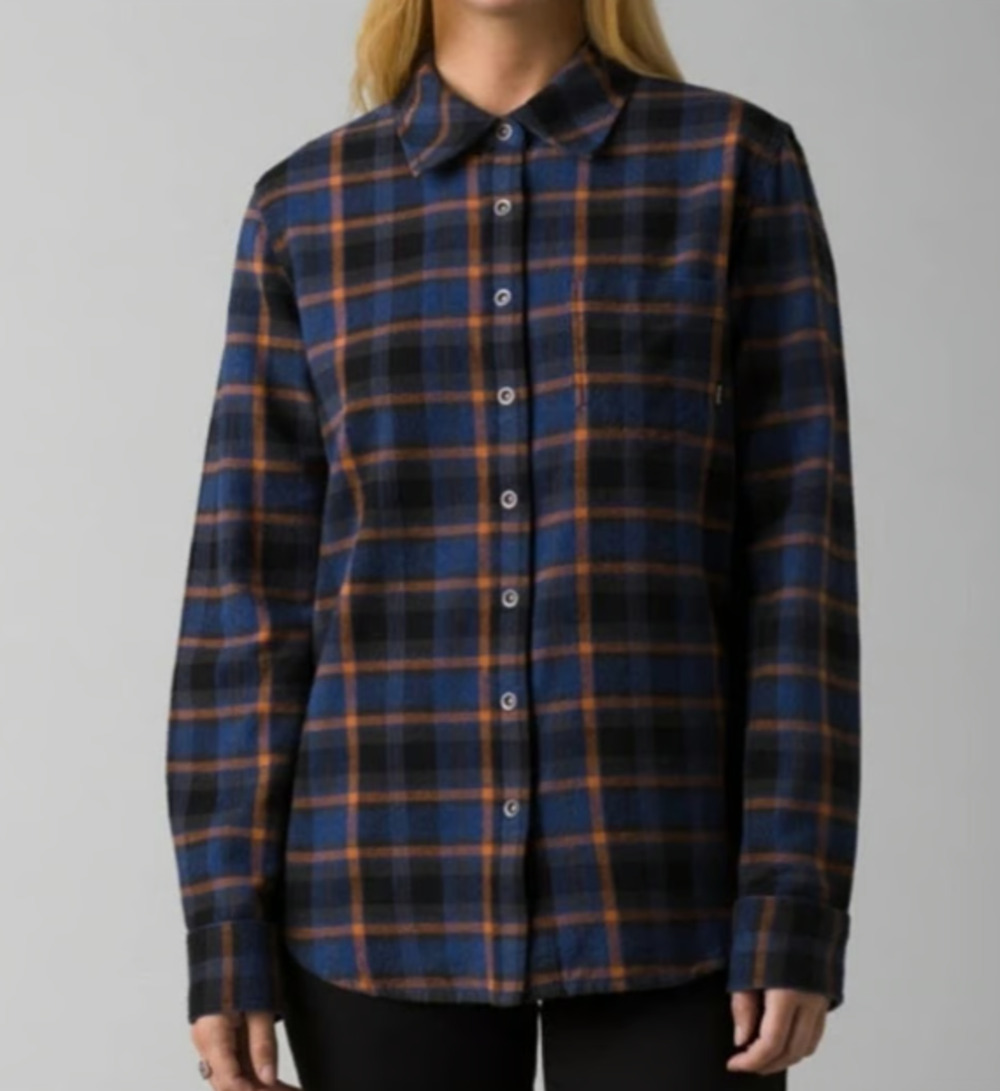 PRANA Women's Golden Canyon Flannel Shirt XS Rich Sapphire Blue Plaid NWT